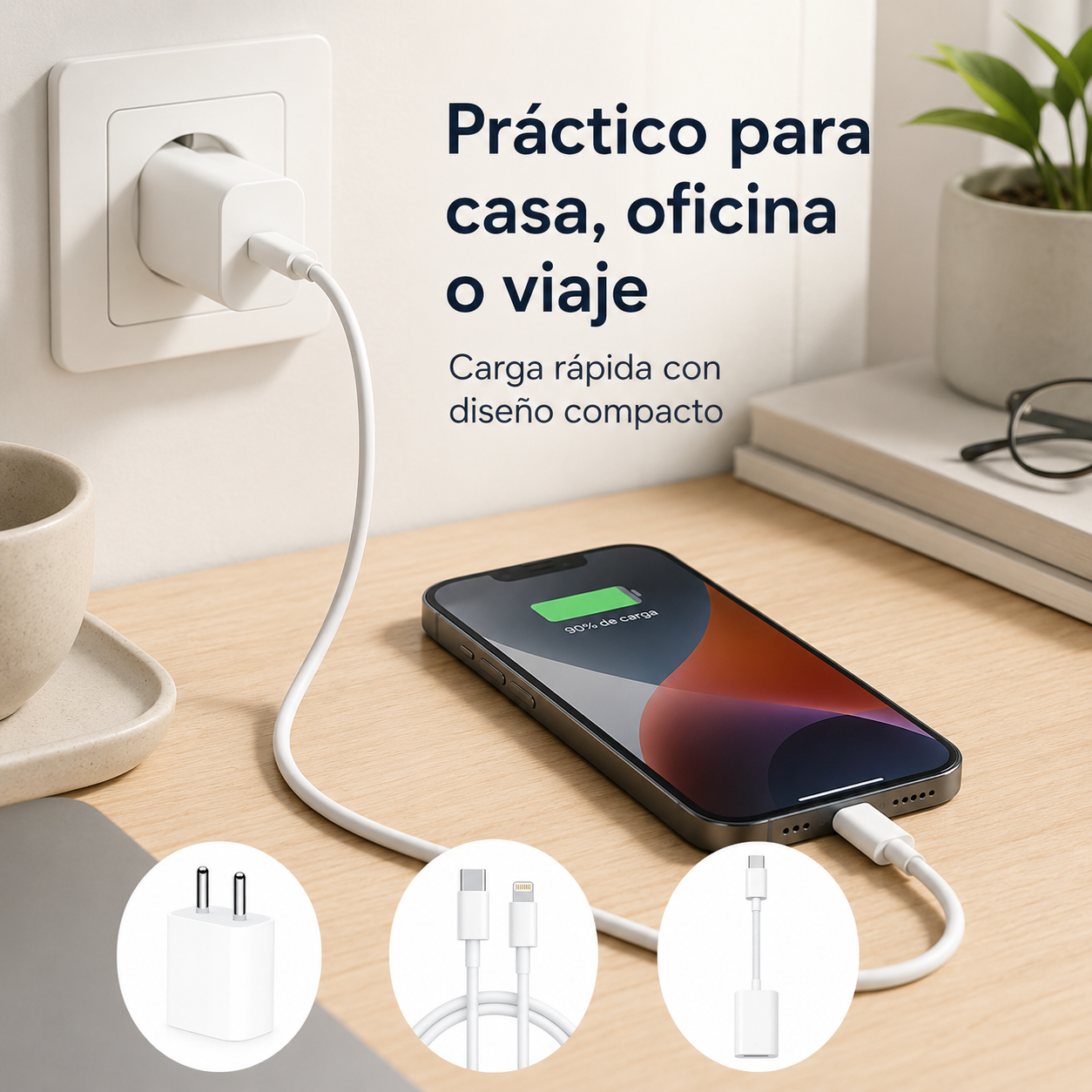 Cargador Rápido 20W USB-C para iPhone + Cable Lightning