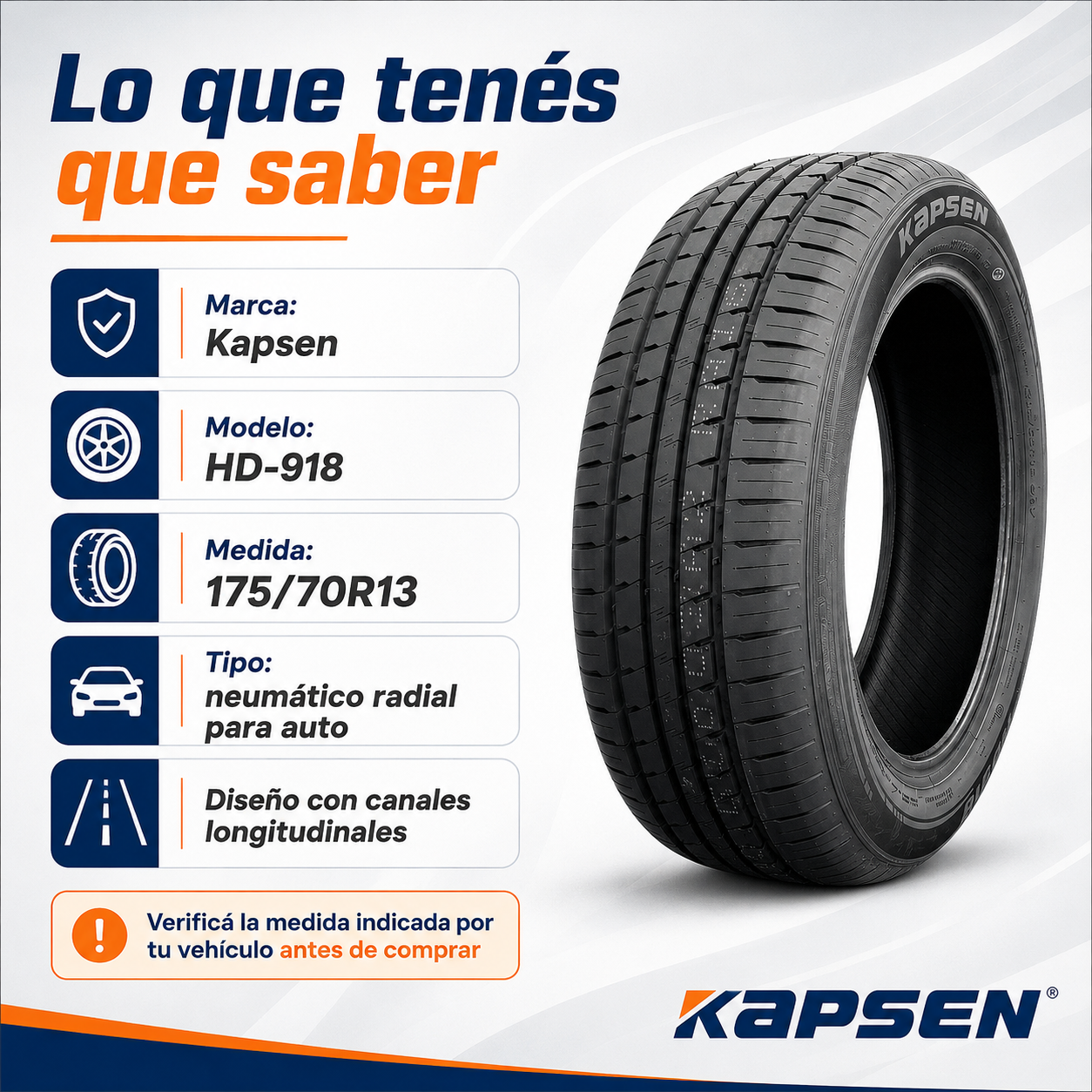 Cubierta Kapsen HD-918 175/70R13 — Super Oferta