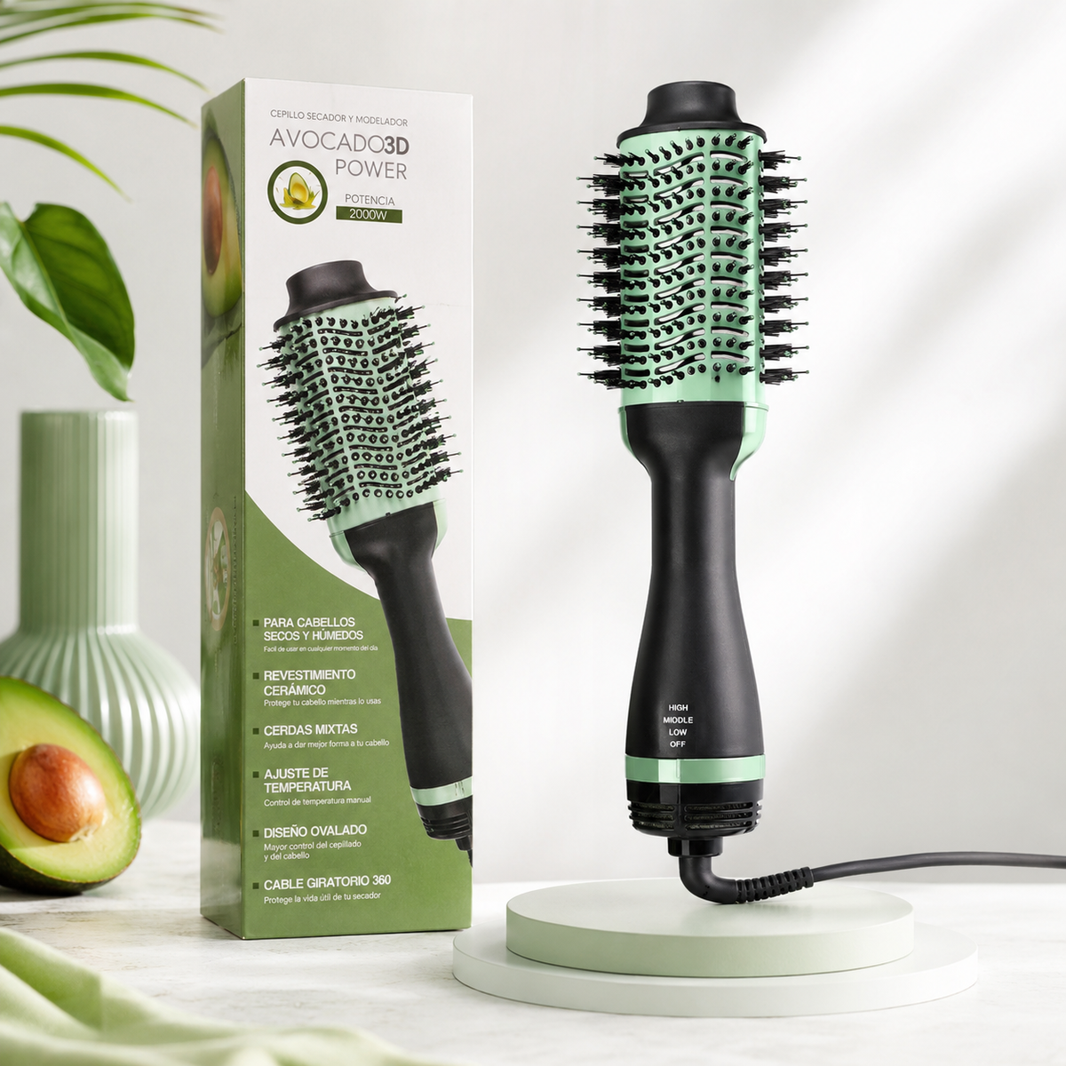 Cepillo Secador y Alisador Avocado 3D Power 2000W