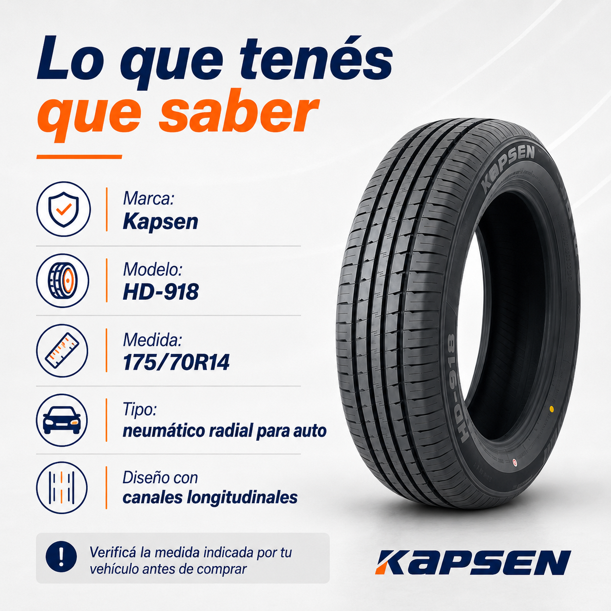 Cubierta Kapsen HD-918 175/70R14 — Super Oferta